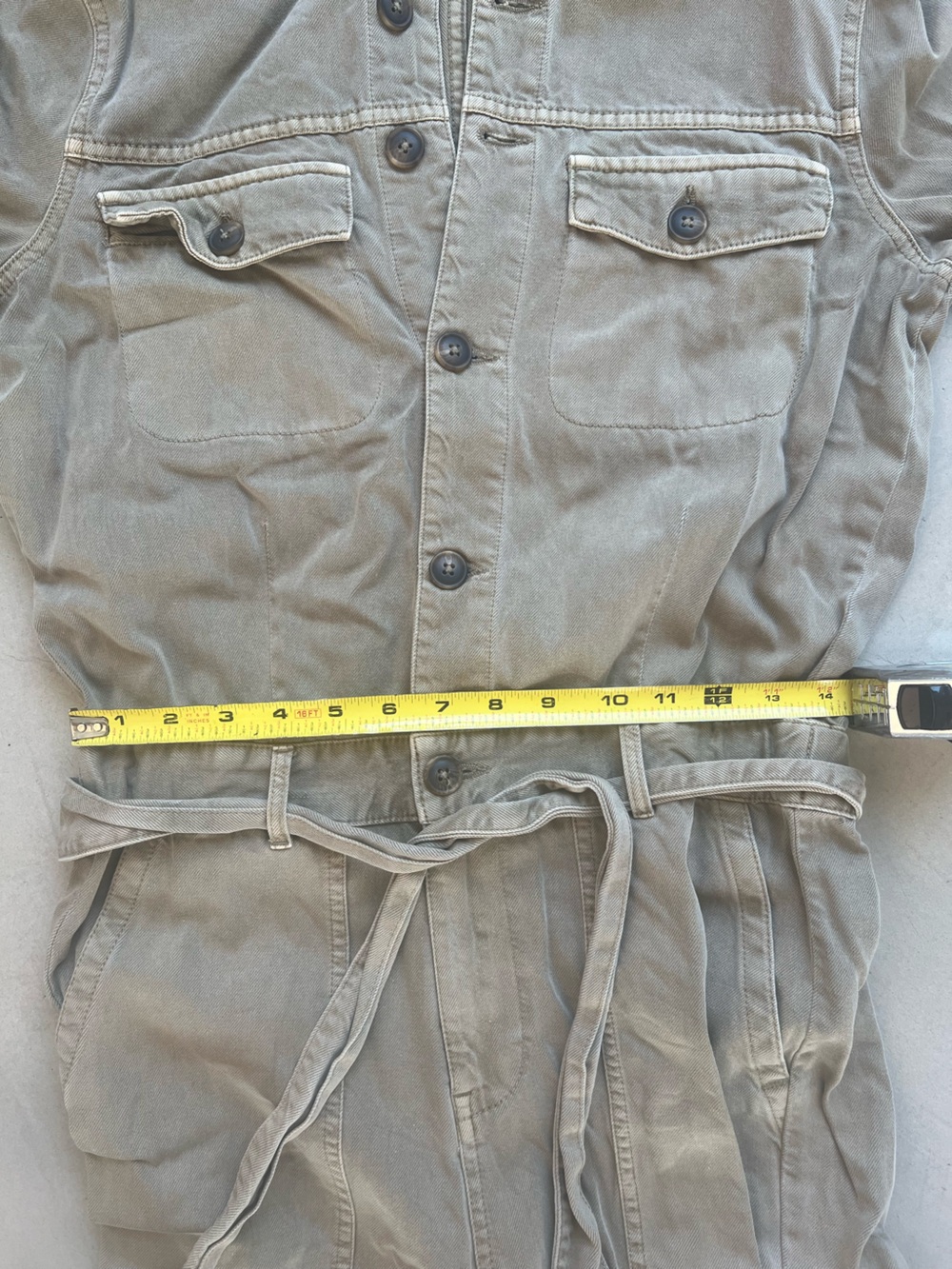 Lucky Brand Olive-Taupe Utility Jumpsuit with Waist Tie - Picture 15 of 15